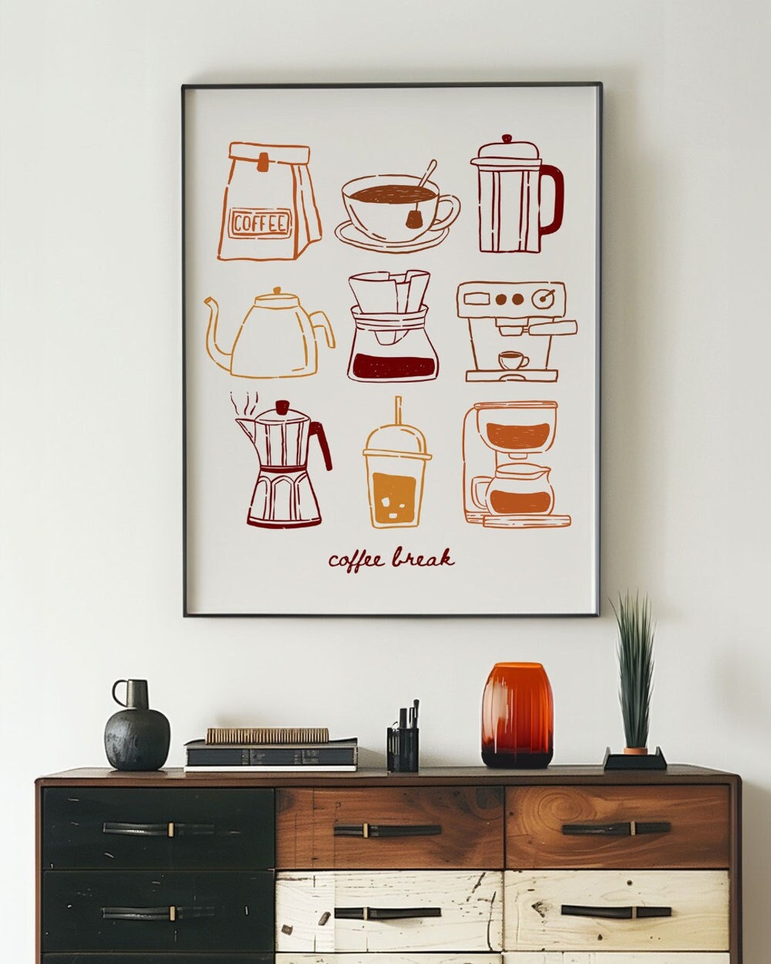 Retro Coffee Print Cool Kitchen Wall Art Eclectic Home Decor Foodie ...