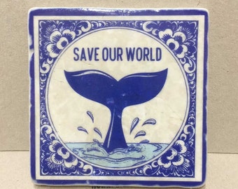 Marmor Fliese "Save our Planet"