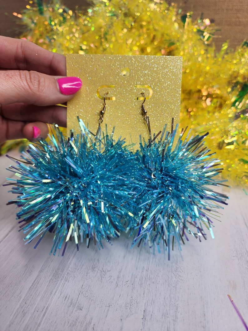 Blue Terrazzo Pom Pom Earrings