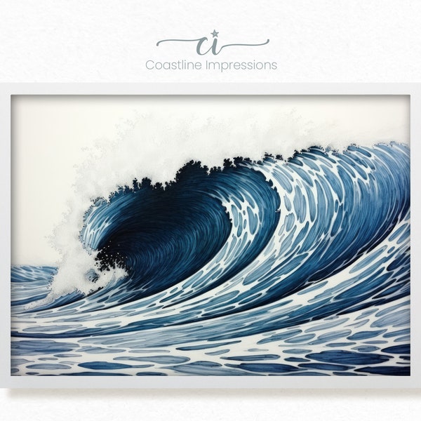 Ocean Aggro Wave | Pen and Ink, Watercolor, Coastal Art, Seascape, Ocean Art, Surf Art Gift, Wall Art, Unframed, Textured Watercolor Paper