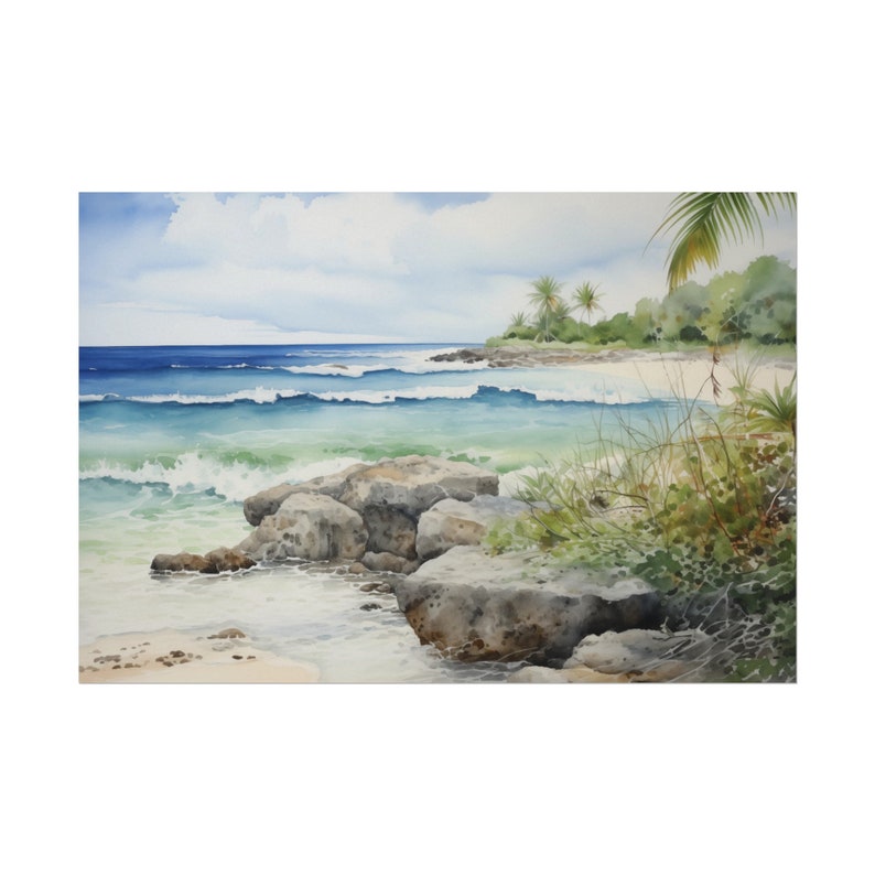 Barbados Bliss: Tropical Seascape, Watercolor Painting, Print, Wall Art ...