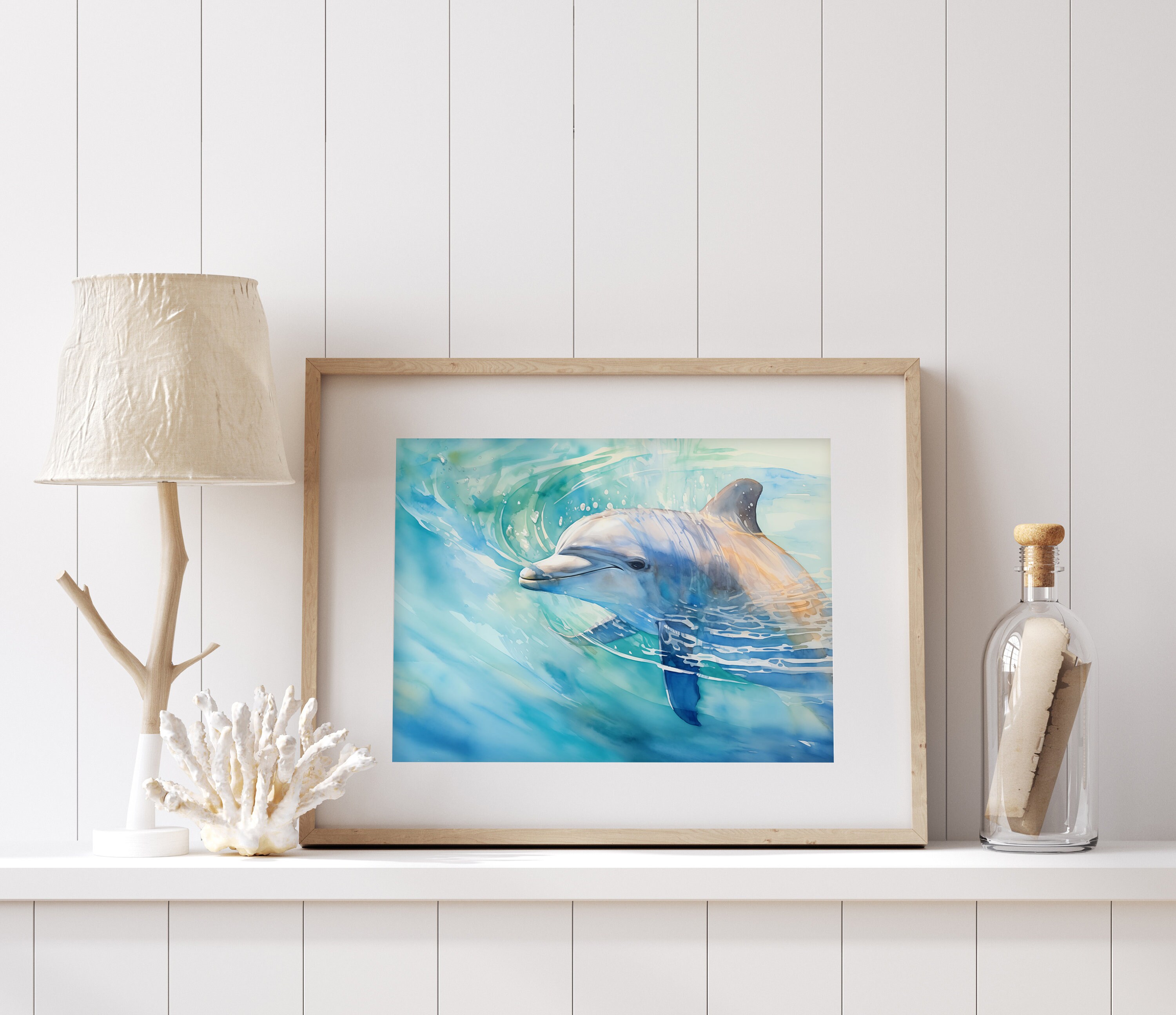 Tropical Serenity: Dolphin Fine Art Watercolor Print, Giclee, Coastal ...