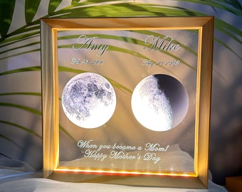 Décoration de cadre lune LED - Jour commémoratif personnalisé - Univers - Impression phase de lune personnalisée - Cadre lune - Cadeau pour la fête des mères