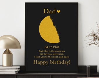 Moon Phase Wall Art-Custom Moon Phase Print-Personalized Gold/Silver Moon Phase-The Day You Were Born Gift-Father's Day gift