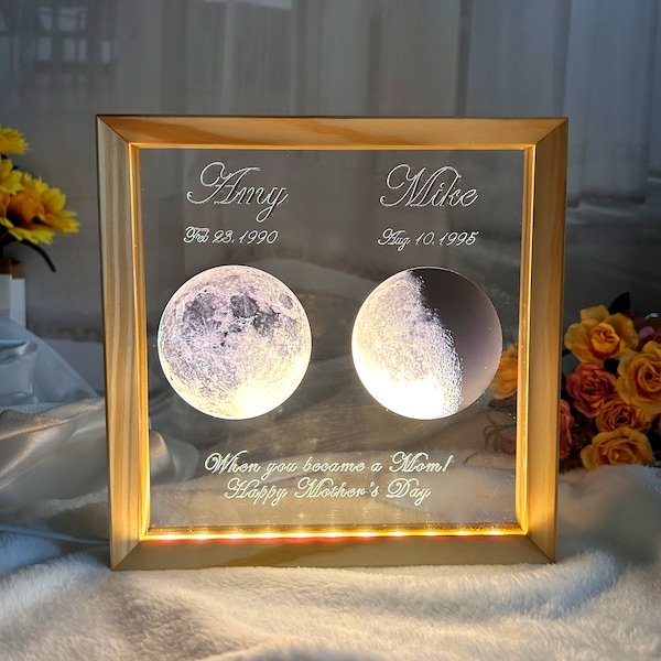 LED Moon Phase Frame Decoration-Moon Crystal lamp-Personalized commemorative day-Custom Moon Phase Print-Mother's Day-Birthday gift