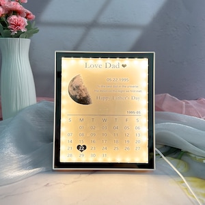 Regalo del Día del Padre-Lámpara de espejo LED-Impresión personalizada de fase lunar-Regalo de cumpleaños personalizado-El día que naciste regalo-Mapa de estrellas por fecha