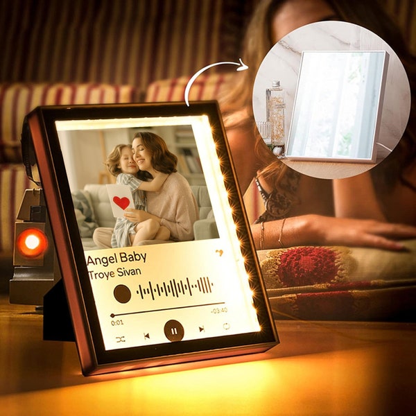 Lámpara de espejo LED - Luz fotográfica personalizada - Canciones personalizadas - Decoración del dormitorio - Regalo del Día de la Madre