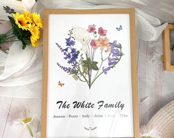 Customized Birthflower frame gift - Personalized family member names bouquet frame - Wall Art - Home Decor - Gift for Grandma/Mother/Family