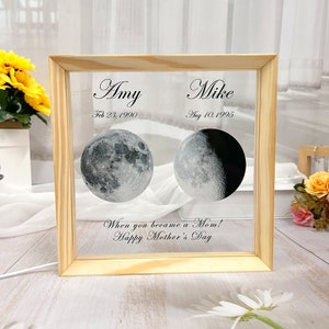 LED Moon Frame Decoration Personalized commemorative day Universe Custom Moon Phase Print Moon frame Mother's Day gift image 8