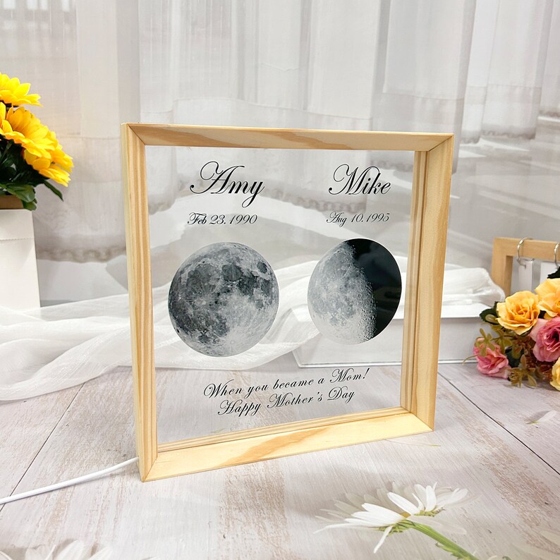 LED Moon Frame Decoration Personalized commemorative day Universe Custom Moon Phase Print Moon frame Mother's Day gift image 10