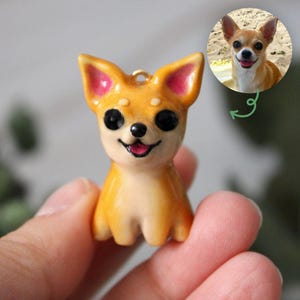 Porte-clef chien personnalisé, figurine d'animal de compagnie, sculpture fait-main en argile, décoration précieuse, idée cadeau unique.
