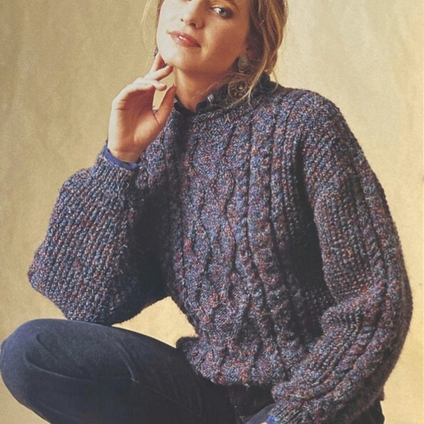 Knit Women's Fisherman Pullover Sweater Vintage Pattern PDF Digital Download