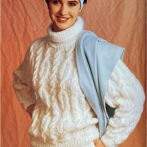 Knit Cable Knit Turtleneck Sweater Vintage Knitting Pattern PDF Digital Download