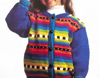 Knit Kids Rainbow Cardigan Knitting Pattern PDF Digital Download