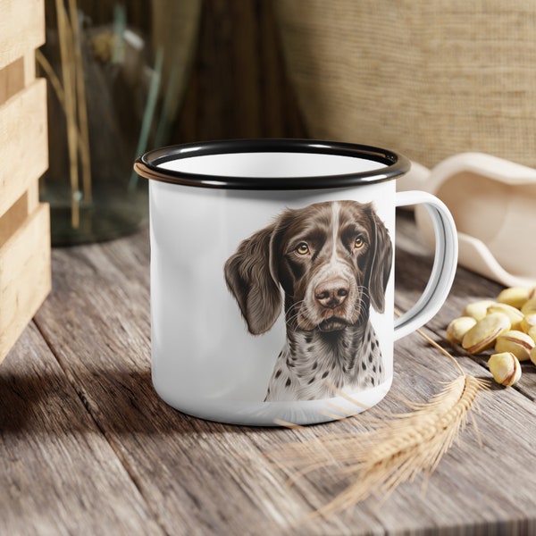 German Shorthaired Pointer Pen Drawing Enamel Camp Cup