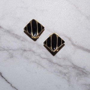 Vintage Gold Tone and Black Enamel Clip On Earrings