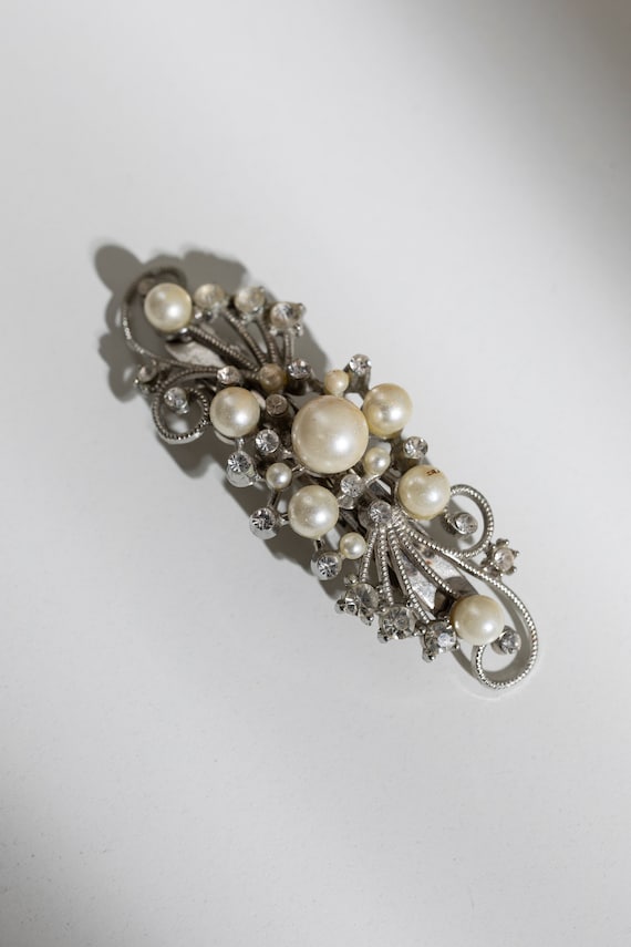 Vintage Silver Tone Barrette with Faux Pearls and 