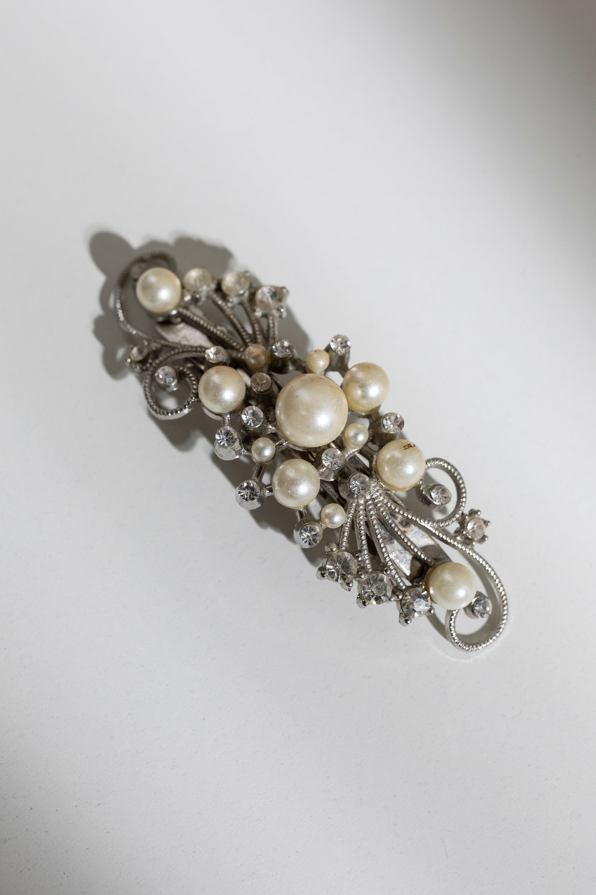 Vintage Faux Pearl Hair Barrette 1928 Jewelry Turquoise Color And Faux Pearl Stone Hair  main image 3