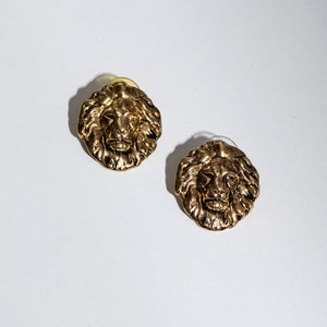 Vintage Gold Tone Lion Stud Earrings