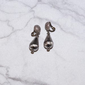 Vintage Monet Silver Tone Dangle Clip On Earrings