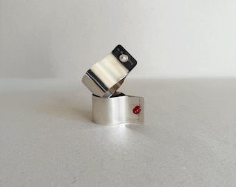 Gabriele De Vecchi Sterling Silver Napkin Rings | Italian Designer Hardstone Accents