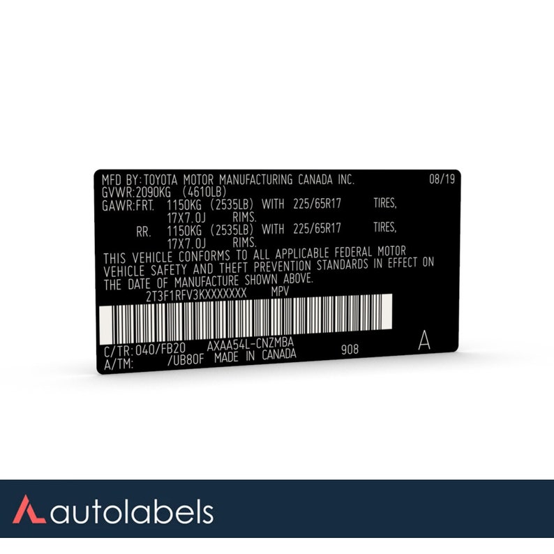 Toyota VIN Number Sticker Label Plate Decal Door Jamb Replica Etsy