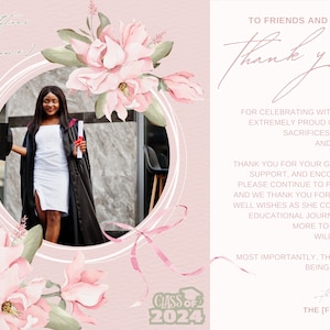 Editable Graduation Photo Thank You Cards, Class of 2024, Graduation Party Thank You, Printable Graduation Thank You Template, 5x7, Canva