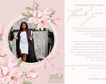 Editable Graduation Photo Thank You Cards, Class of 2024, Graduation Party Thank You, Printable Graduation Thank You Template, 5x7, Canva