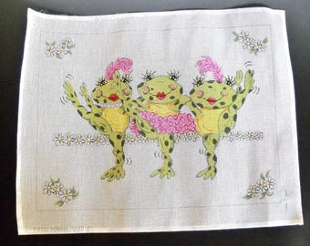 Patti Mann Designs Hand Painted Needlepoint Canvas Only #7220 Three Dancing Frogs