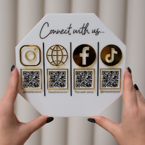 Multi QR code Business Social Media Sign, QR code Acrylic Sign, Custom Logo Sign, Beauty QR code Sign, QRCode Display Sign Acrylic