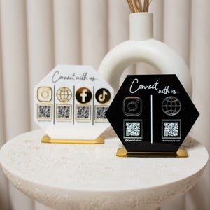 Multi QR code Business Social Media Sign, QR code Acrylic Sign, Custom Logo Sign, Beauty QR code Sign, QRCode Display Sign Acrylic