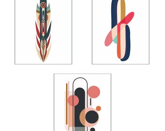 Geometric Wall Art Prints, Abstract Shapes, Mid-Century Modern Decor (Digital Download)