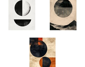 Geometric Beige Wall Art Set, Modern Boho Prints (Digital Download)