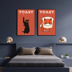 Funny Black Kitten Cat Digital Wall Art Print, Funny Cat Poster, Cute Kitten Illustration, Cat Doing Things Wall Decor