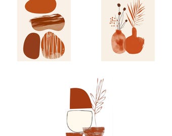 Mid Century Modern Circle Art Prints, Woodblock Style (Digital Download)