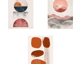 Abstract Circles Art Print Set, Neutral Tone, Mid Century Modern (Digital Download)
