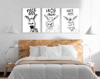 Funny Donkey Bathroom Art Print: "Nice Ass" Humor (Digital Download)