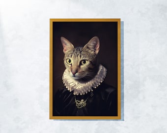 Funny Cat Portrait Print: Renaissance Pet Art (Digital Download)