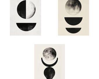 Abstract Moon Art Print Set, Minimalist Celestial Posters (Digital Download)