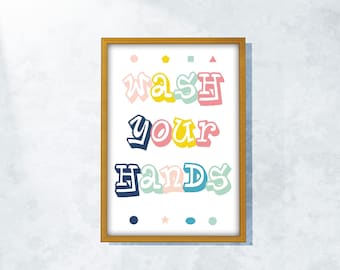 Kids Bathroom Rules Art Set: Colorful Wash Your Hands Print (Digital Download)