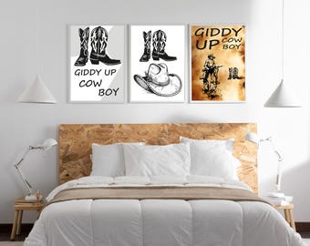 Cowboy Quote Prints: Minimalist Western Art, Wild West Decor (Digital Download Set of 3)