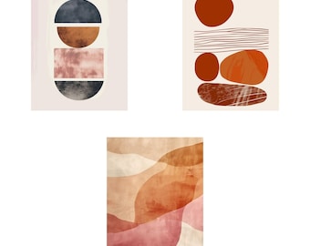 Modern Abstract Art Prints, Set of 3, Neutral Minimalist Decor (Digital Download)