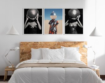 Funky Disco Ball Head Poster: 70s Retro Art (Digital Download)