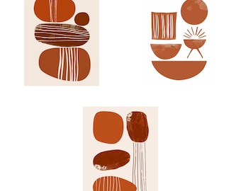 Modern Farmhouse Prints, Set of 3, Neutral Abstract Art (Digital Download)