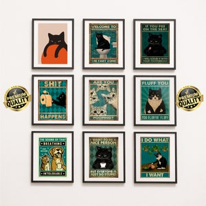Eclectic Gallery Wall Set von 9 Katzen, Vintage Katzendekor, Geschenk für Katzenliebhaber, Katzenliebhaber Poster, Tierkunstdruck, Tierwanddekor