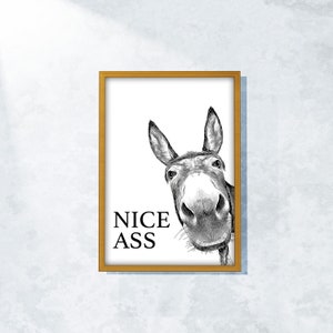 Funny Donkey Bathroom Art Print: "Nice Ass" Restroom Decor (Digital Download)