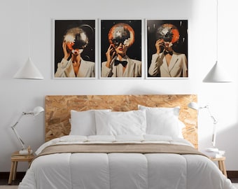 Funky Disco Ball Head Poster: 70s Retro Wall Art (Digital Download)