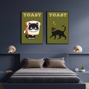Funny Black Kitten Cat Digital Wall Art Print, Funny Cat Poster, Cute Kitten Illustration, Cat Doing Things Wall Decor