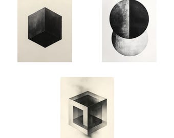 Modern Abstract Art Prints, Minimalist Shapes Set of 3 (Digital Download)