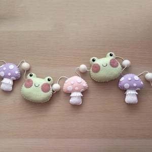 Felt Frog and Mushroom Garland: Cottagecore Nursery Decor